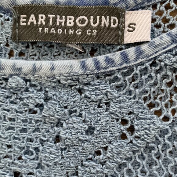 Earthbound Trading Co BOHO Open Shoulder Lace & Chambray Tunic Top S Blue #100J - Picture 5 of 7